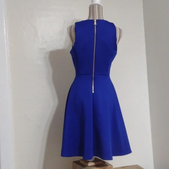 Milly Blue Fit & Flare Sleeveless Dress Exposed Goldtone Back Zip Size 4 - Picture 3 of 11